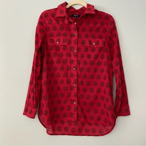 Madewell Ex-Boyfriend Red Leaf Paisley Button Down Shirt - Picture 2 of 10